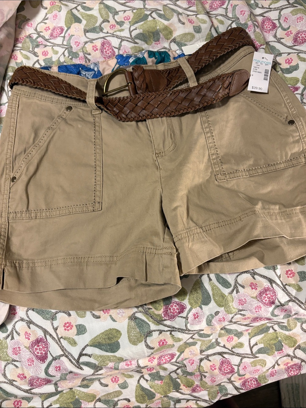 Maurices Tan Utility Bermuda Shorts with Braided Brown Belt